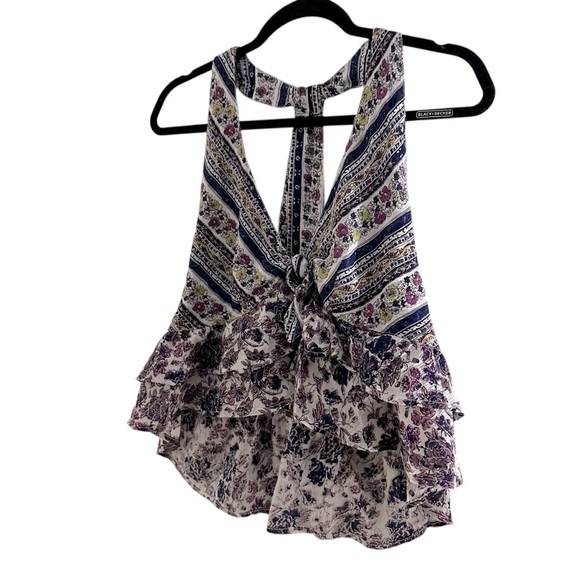 Free People cotton Love Charm T back crop top Size M Ruffle hem and tie front - Picture 5 of 10